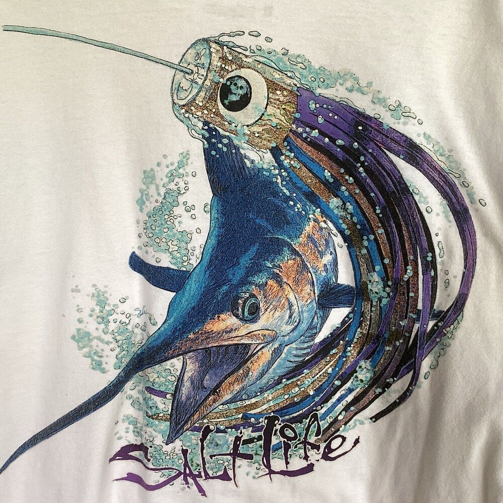 Salt Life Coastal Mens XL White Marlin Tee Graphic Pocket Long Sleeve T-Shirt